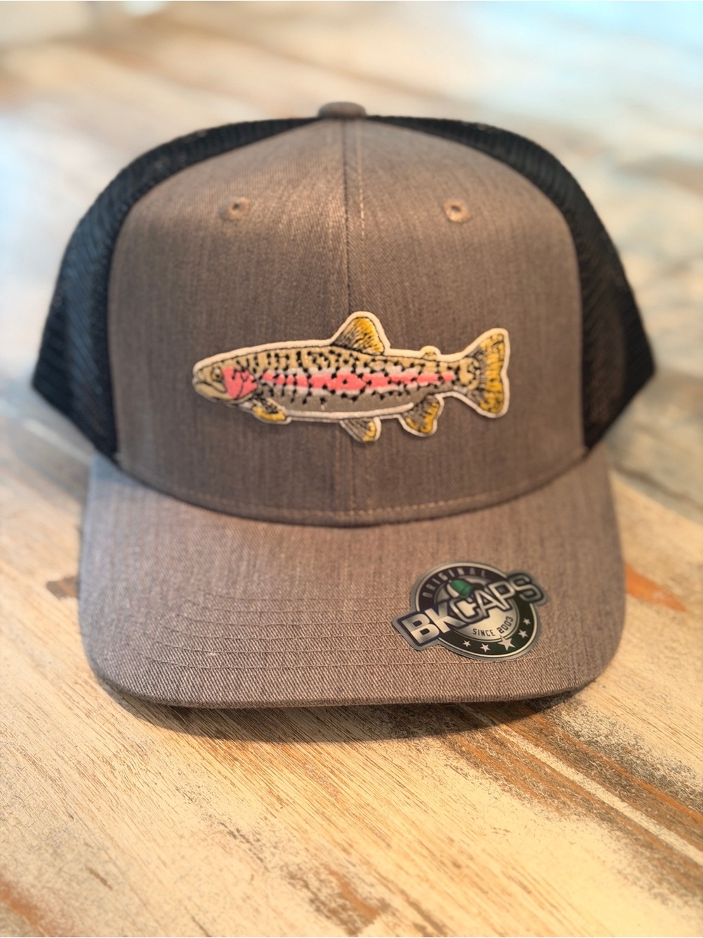 Gray Fishing Trout Patch Mesh-Back Hat